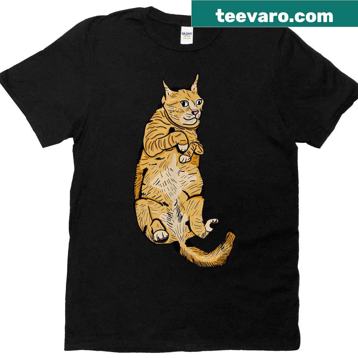 Cute t-shirt featuring a silly ginger cat illustration — on a men's t-shirt