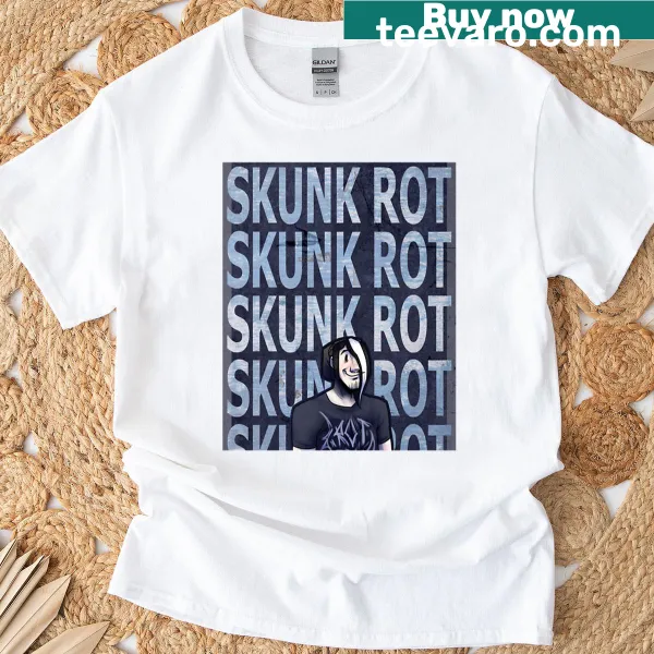 Playful skunk illustration on a fun graphic t-shirt.