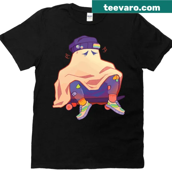 Cartoon sleepy skater resting on a skateboard