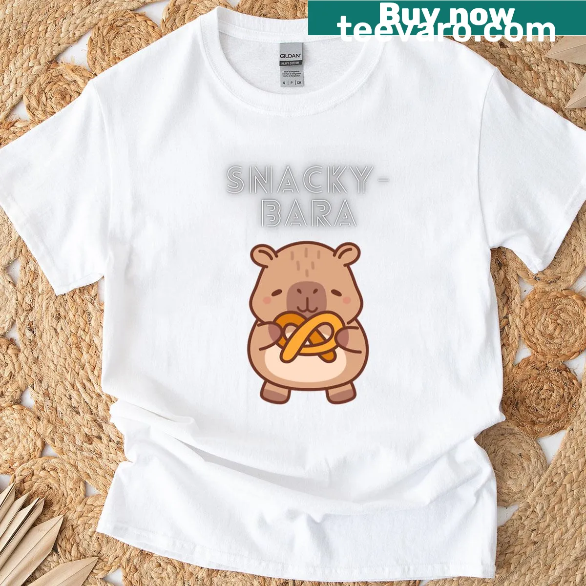 Whimsical snack-loving character illustration on a t-shirt — on a men's t-shirt