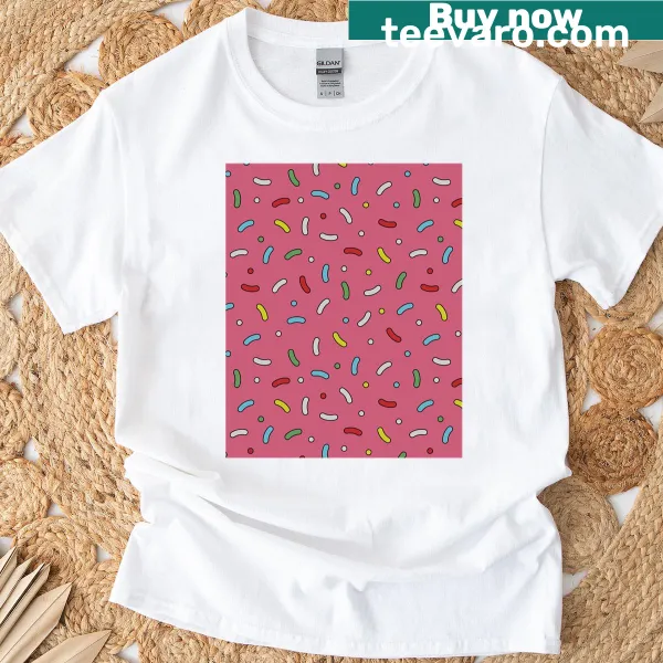 T-shirt with a sprinkles pattern on a pink background