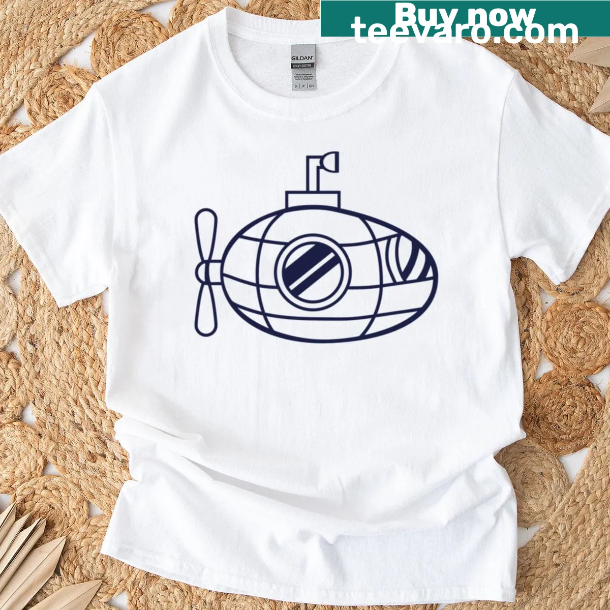 Submarine Dive t-shirt featuring a marine captain graphic — on a men's t-shirt