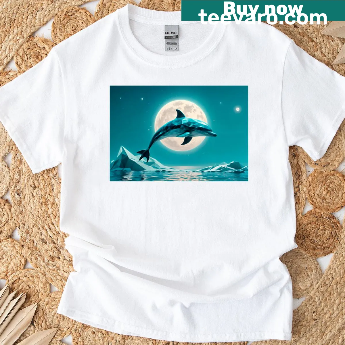 Surreal dolphin t-shirt featuring geometric abstraction — on a men's t-shirt