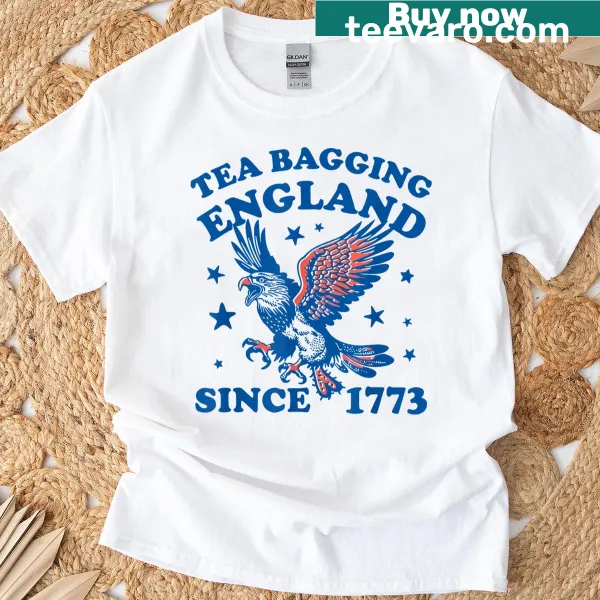 Humorous 'Tea Bagging England Since 1773' text on a t-shirt