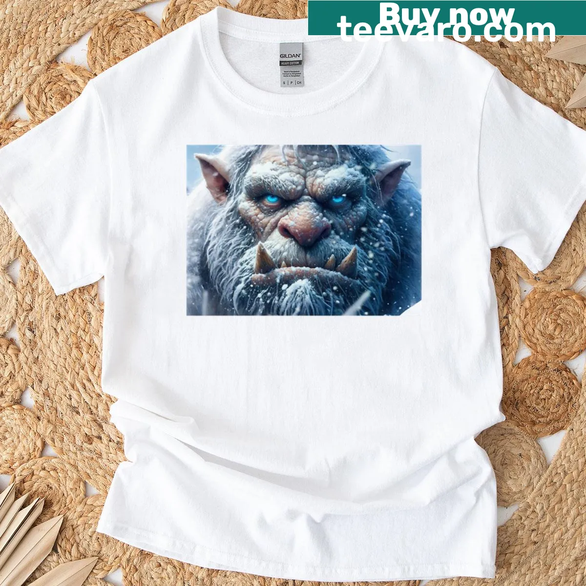 Playful T-shirt featuring a cartoon troll representing winter — on a men's t-shirt