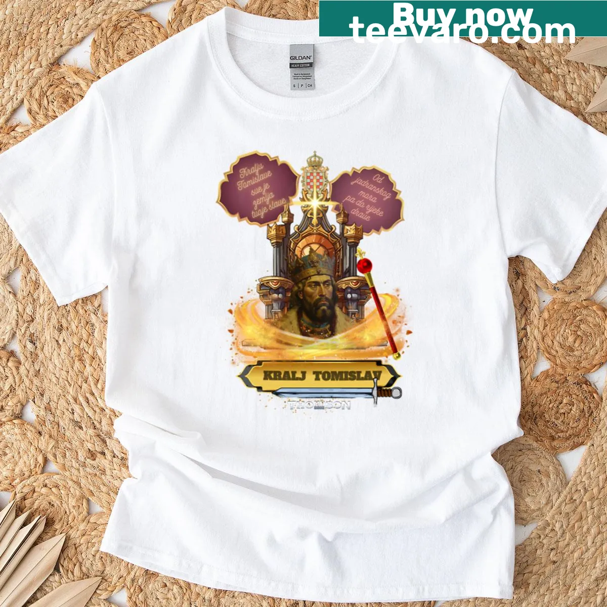 Elegant printed t-shirt from the Thompson King Tomislav Collection — on a men's t-shirt