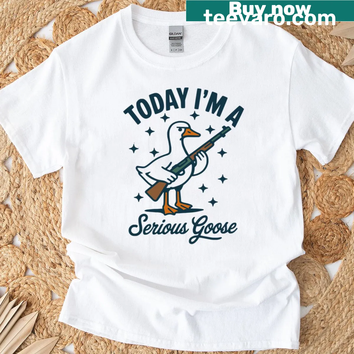 Oversized t-shirt featuring a cartoon goose with a meme theme — on a men's t-shirt