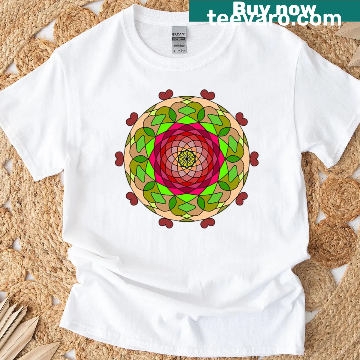 Illustrated petal mosaic design on a T-shirt — on a men's t-shirt
