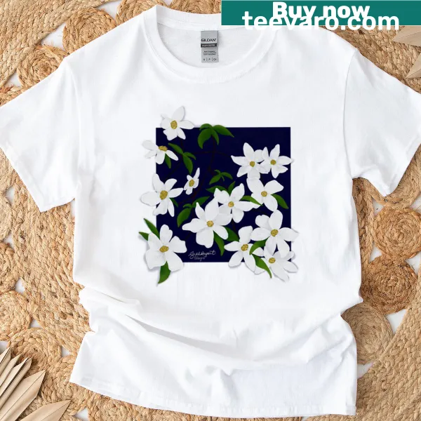 Illustrated T-shirt featuring Western Dogwood flowers