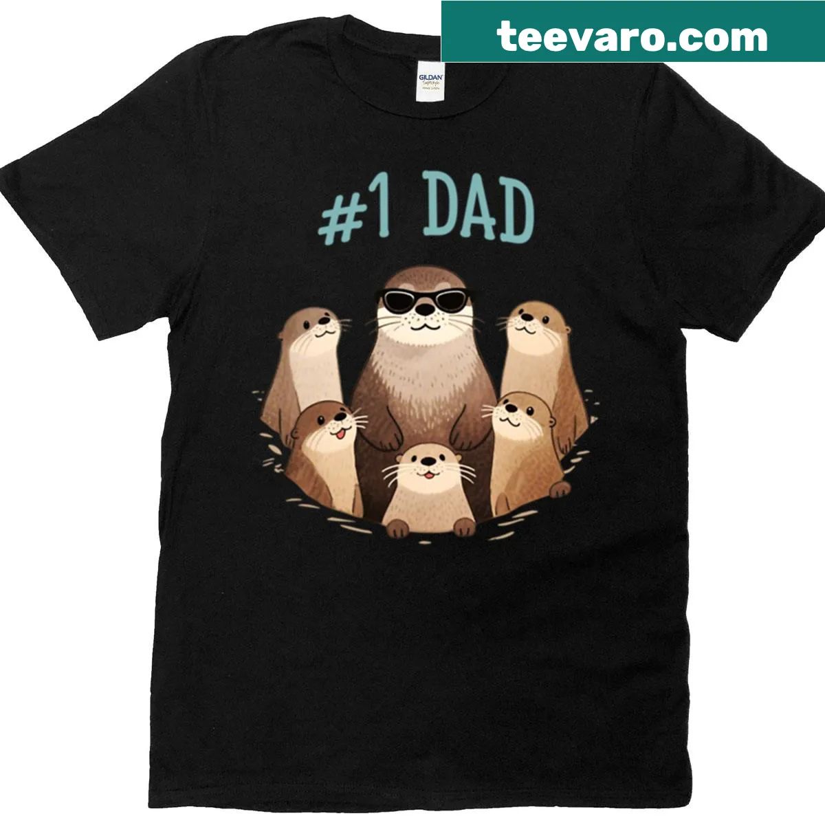 Cute otter graphic with '1 Dad' text for Father's Day — on a men's t-shirt