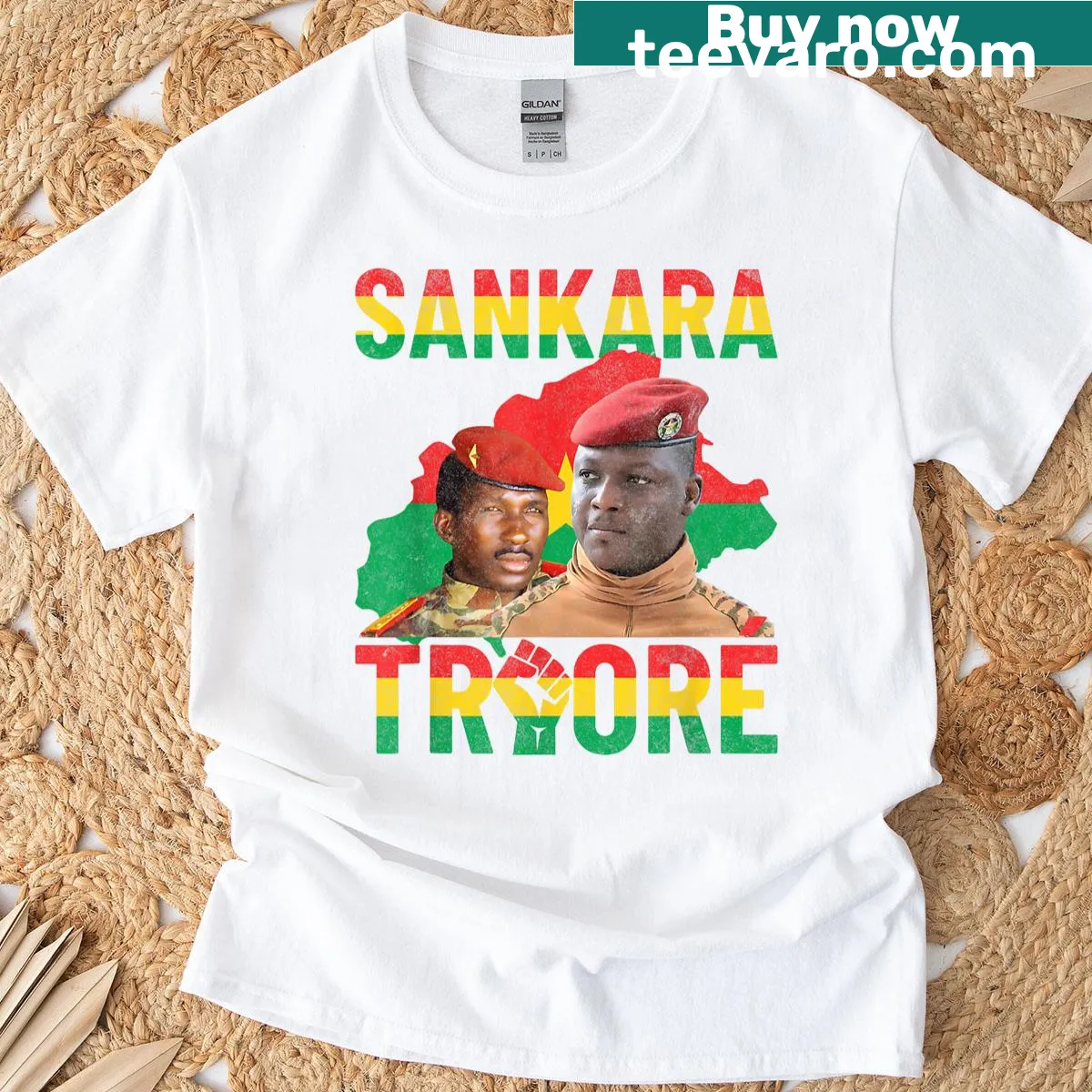 Illustrative t-shirt featuring Thomas Sankara and Ibrahim Traore focused on resistance. — on a men's t-shirt