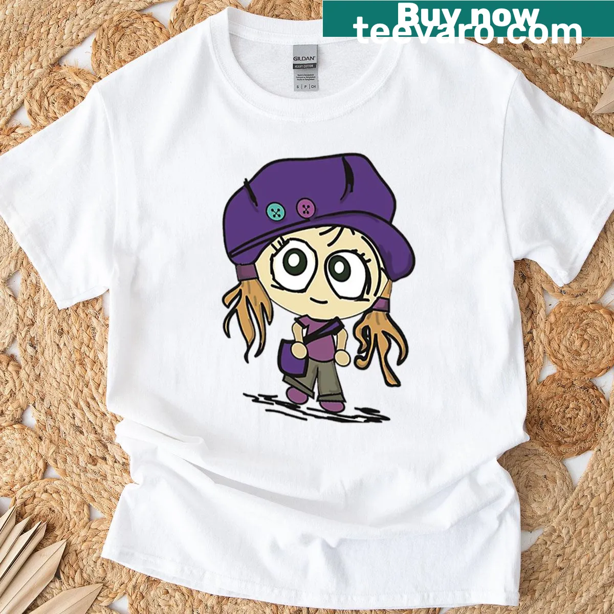 Oversized t-shirt featuring Anabella, a mysterious storytelling figure — on a men's t-shirt