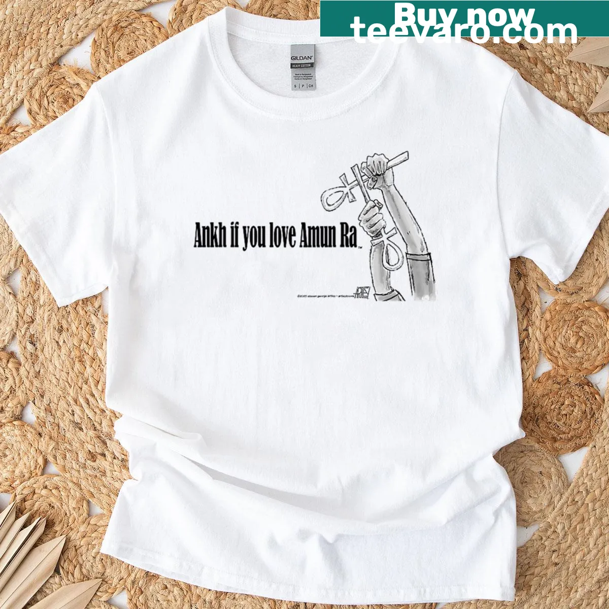 T-shirt featuring an Ankh symbol celebrating Amun Ra. — on a men's t-shirt