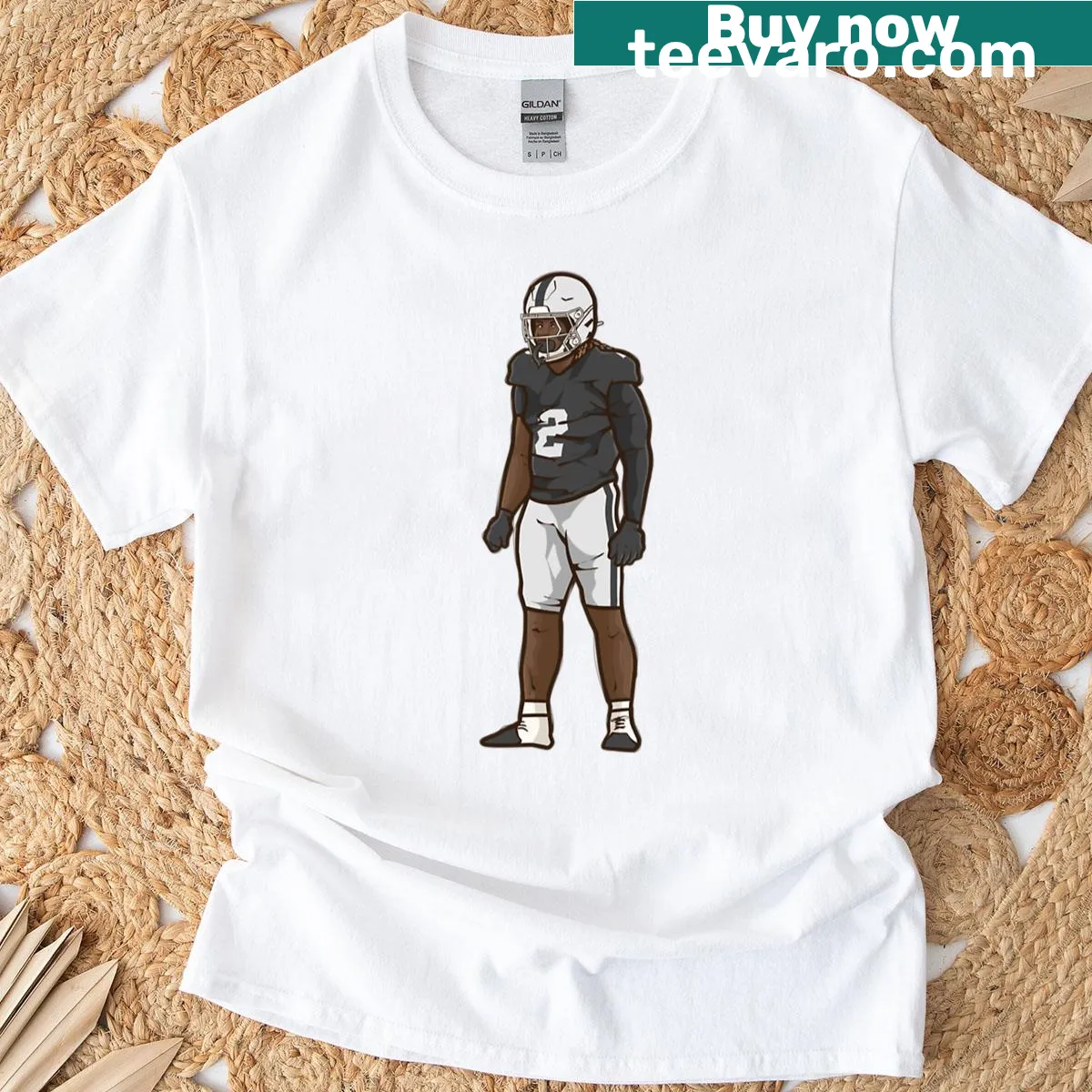 Oversized T-shirt with cartoon of Ashton Jeanty in backfield — on a men's t-shirt