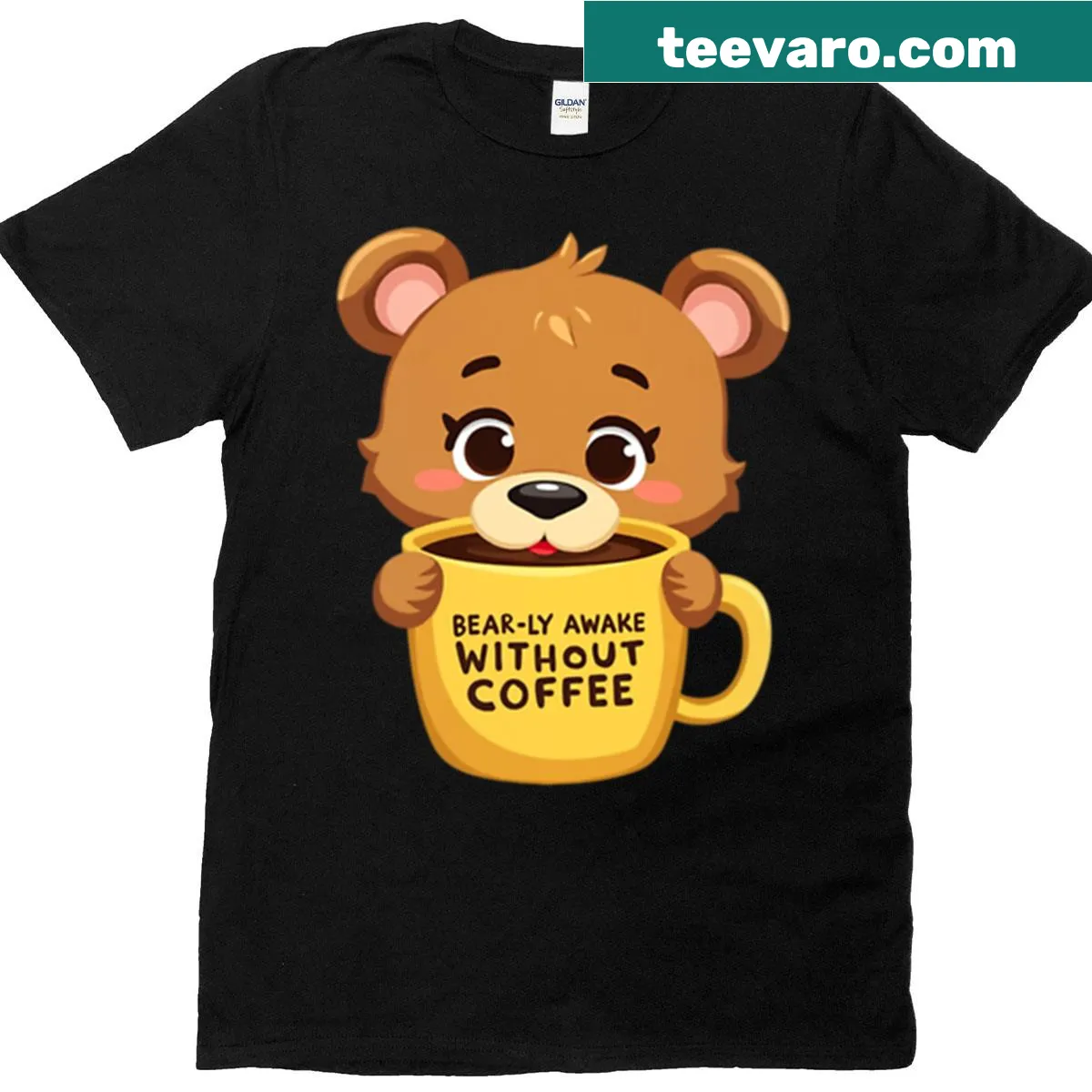 Cute bear cub graphic on a morning-themed t-shirt — on a men's t-shirt