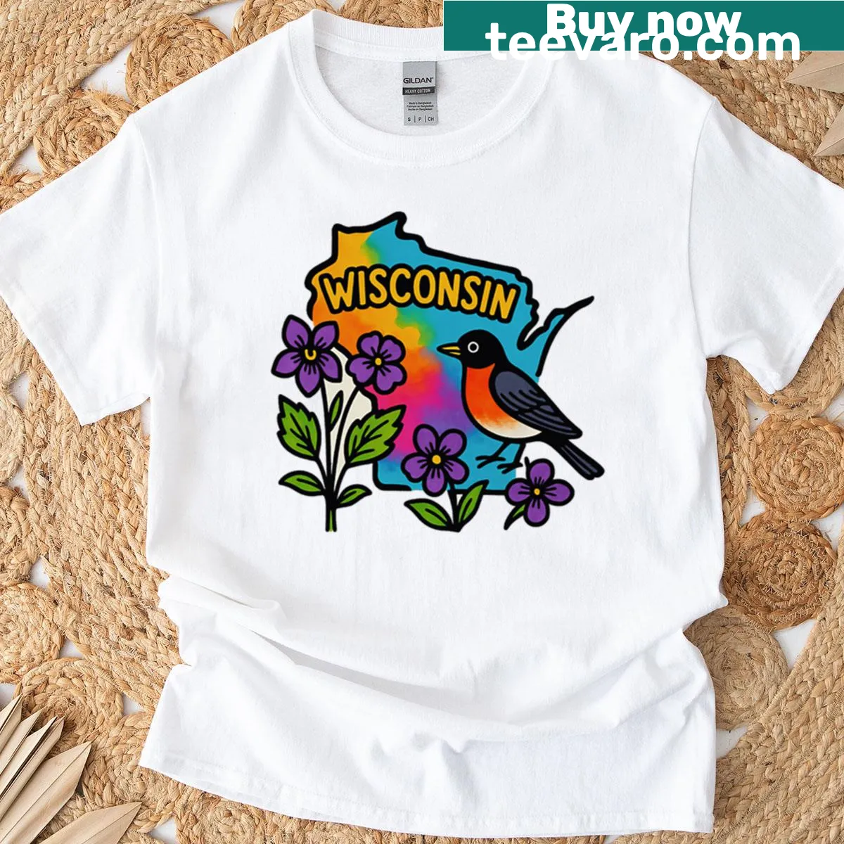 T-shirt with a graphic design celebrating Wisconsin's natural scenery — on a men's t-shirt