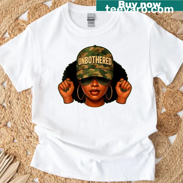Camo cap illustration on T-shirt with 'Black Queen' text for women and girls