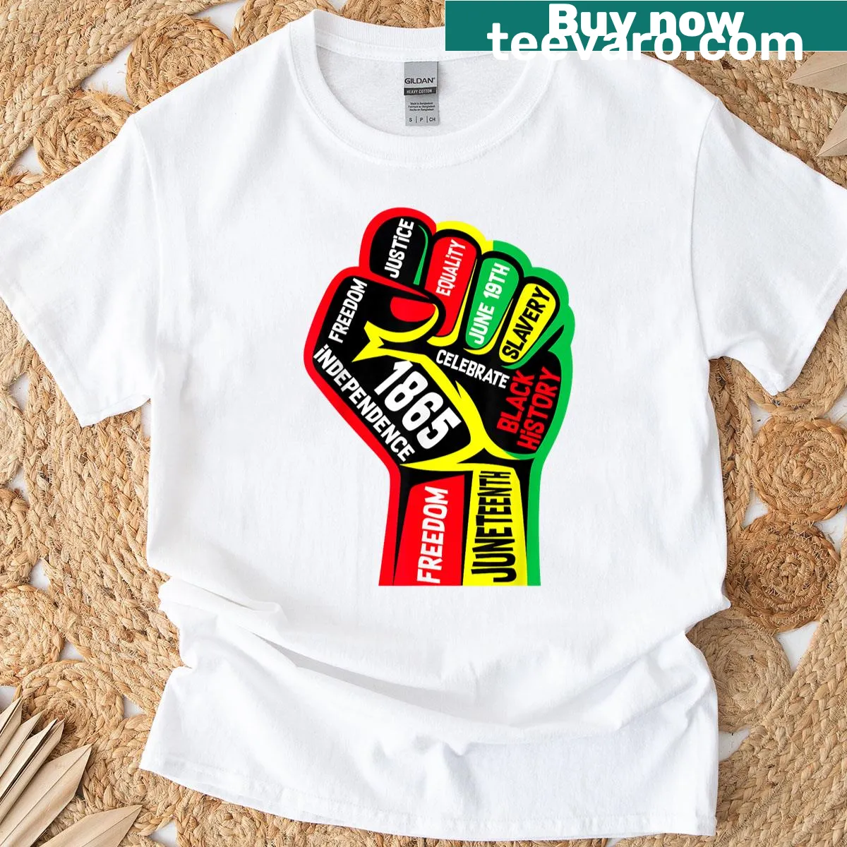 Juneteenth and Black History Month graphic on a T-shirt — on a men's t-shirt