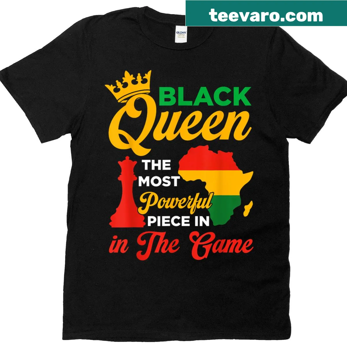 Black Queen chess piece with text design for empowerment — on a men's t-shirt