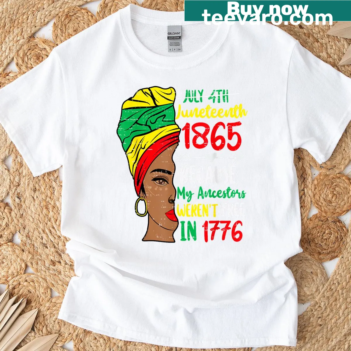 T-shirt with impactful text about freedom and ancestors for women — on a men's t-shirt