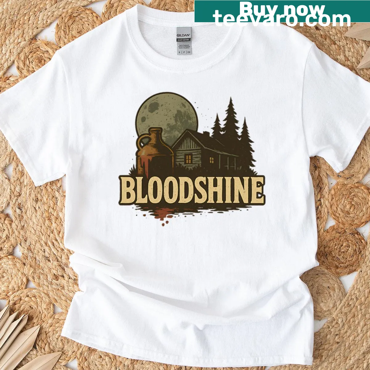 Abstract typography Bloodshine 3 t-shirt with bold text — on a men's t-shirt