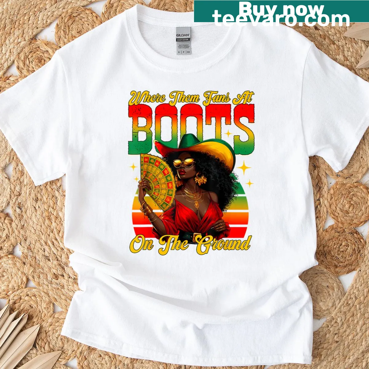 Juneteenth Cowgirl T-shirt featuring boots and cowgirl illustration — on a men's t-shirt