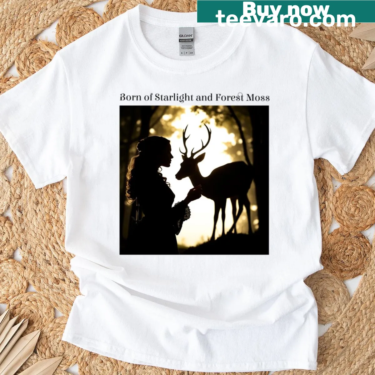 Enchanting T-shirt featuring starlight and forest moss design — on a men's t-shirt