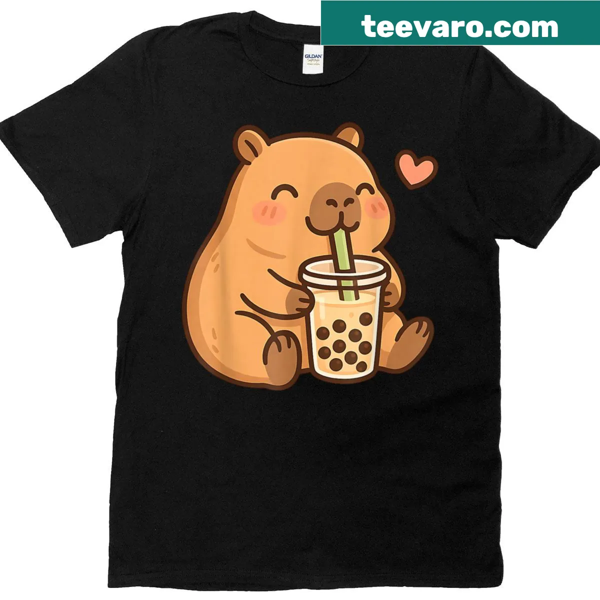 T-shirt featuring a capybara enjoying bubble tea in a cute illustration — on a men's t-shirt