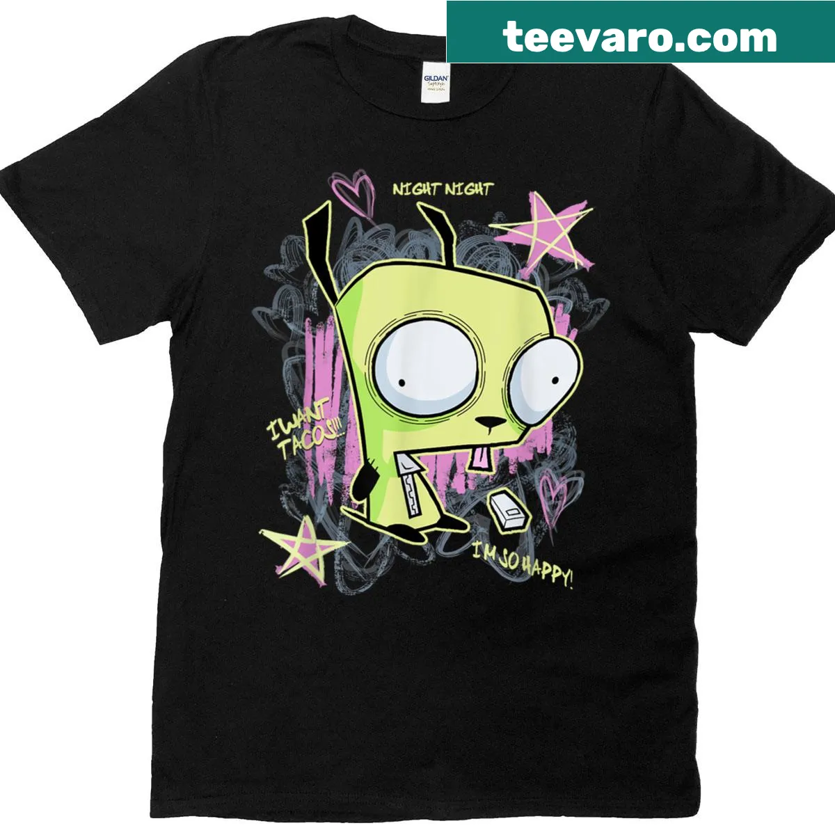 Cartoon T-shirt featuring a whimsical alien character. — on a men's t-shirt
