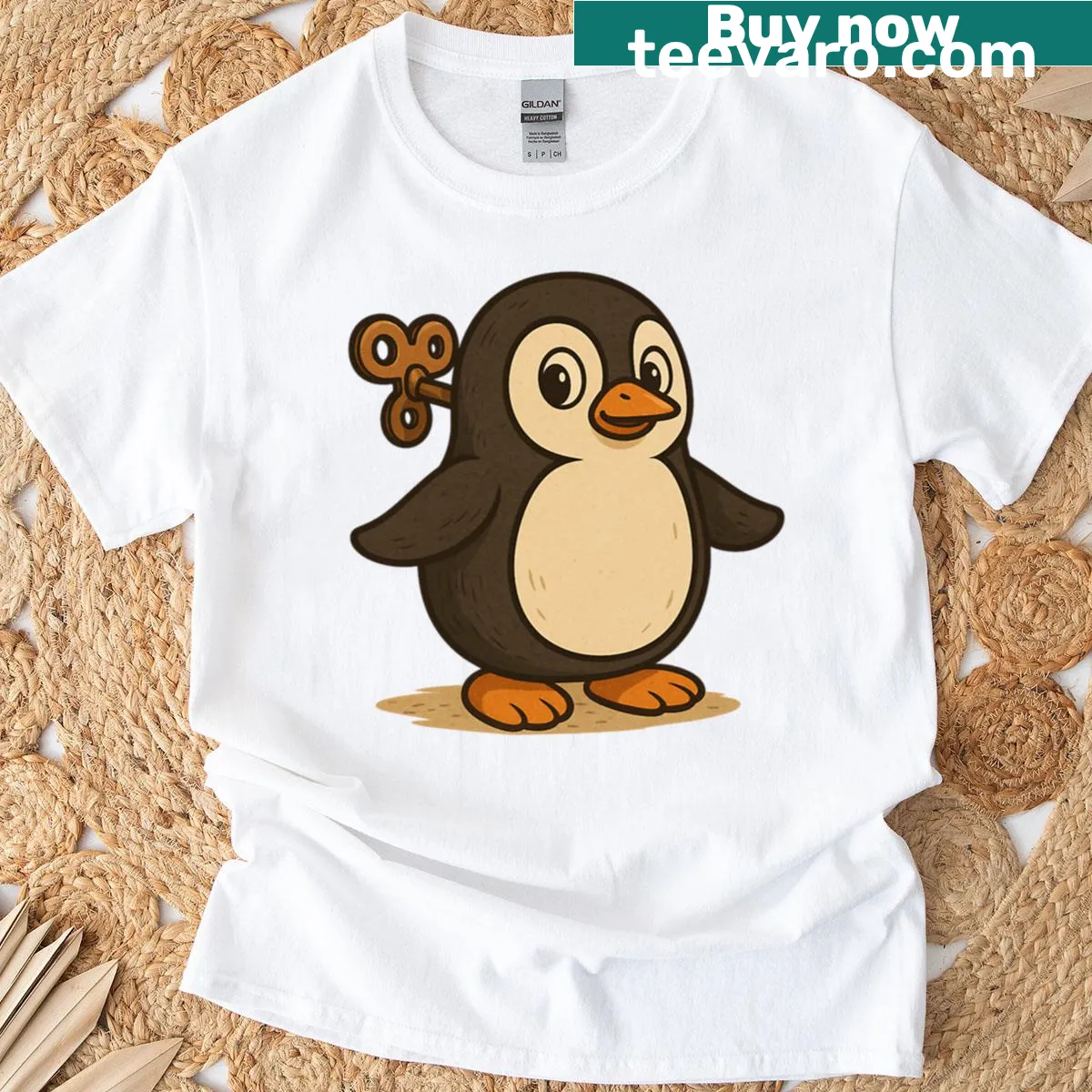 Cartoon penguin character T-shirt — on a men's t-shirt