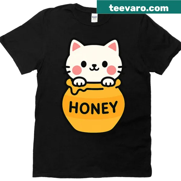 Kawaii cat in honey jar graphic on an oversized t-shirt