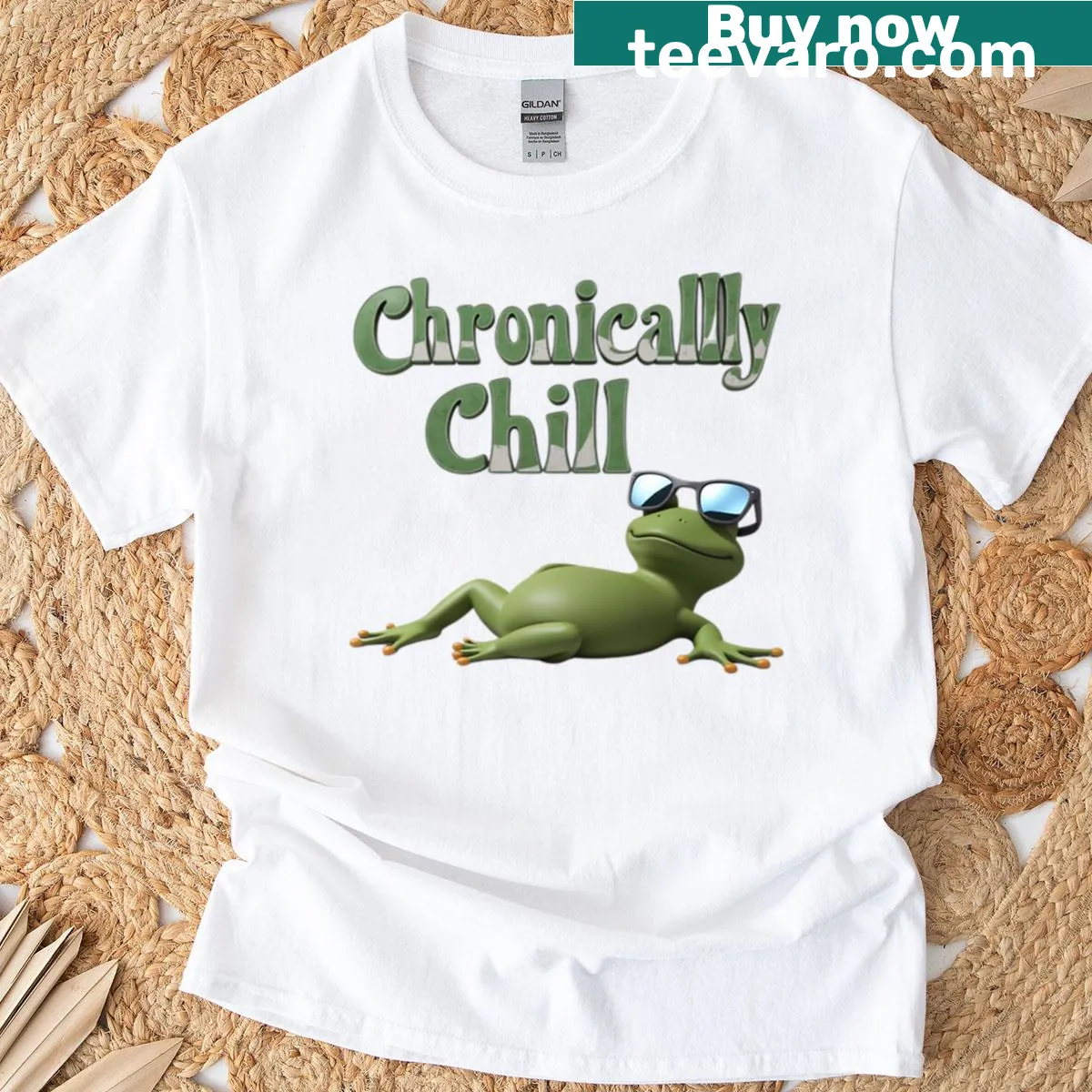 Text 'Chronically Chill' on a relaxed T-shirt — on a men's t-shirt