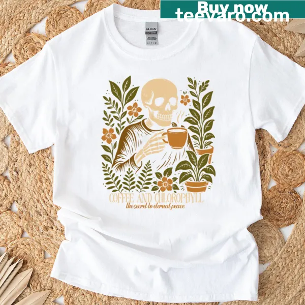 T-shirt featuring coffee and plant-themed design