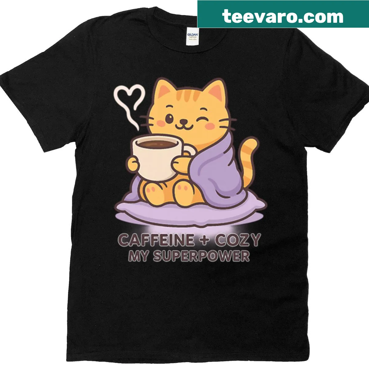Funny t-shirt with 'Coffee First, Superpowers Later' text — on a men's t-shirt