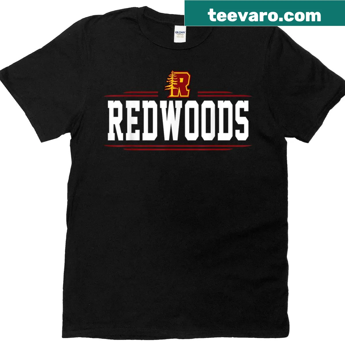 Vintage-style College of the Redwoods T-shirt with arched text design — on a men's t-shirt