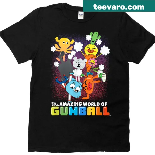 T-shirt featuring whimsical cartoon character illustrations
