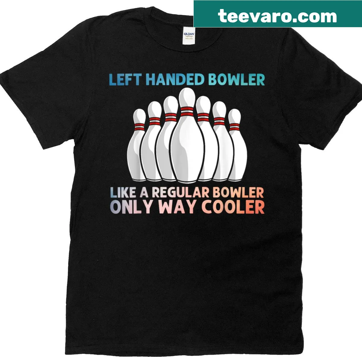 Graphic T-shirt featuring bowling pins and ball design — on a men's t-shirt