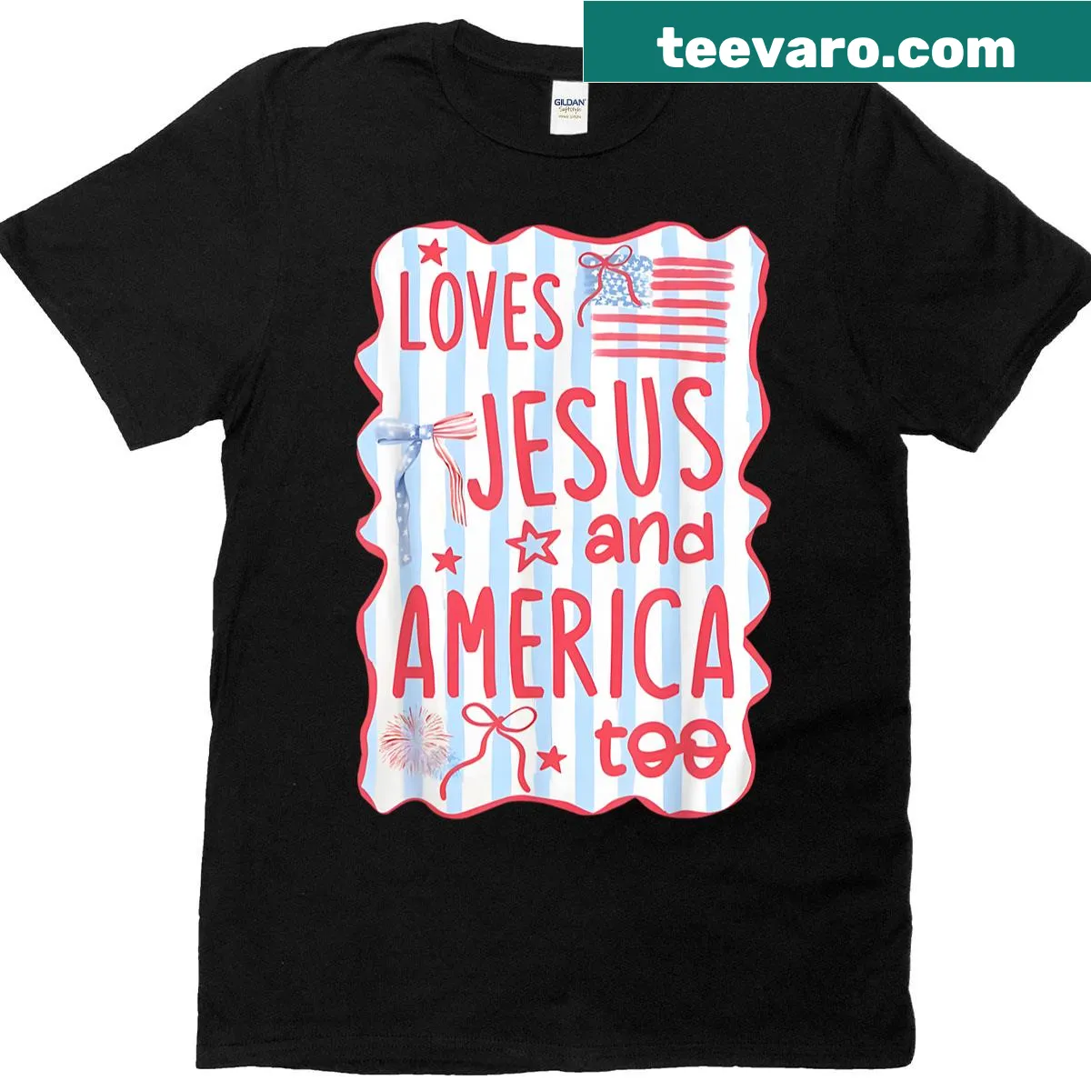Emblematic T-shirt design celebrating faith and patriotism for women — on a men's t-shirt