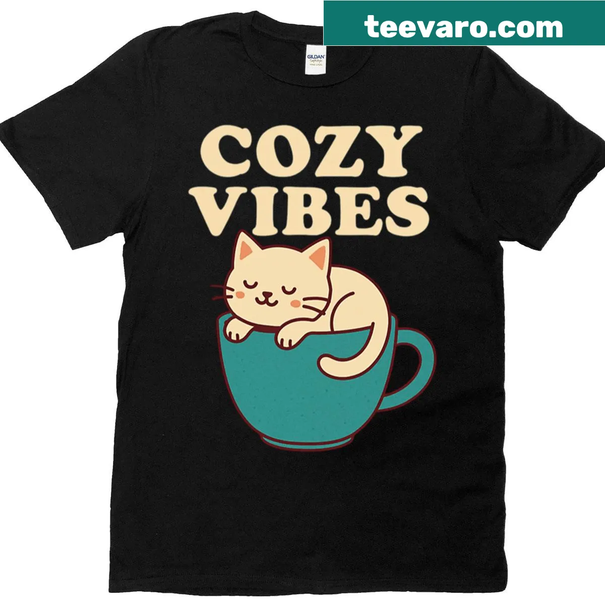 Illustration of a cat in a coffee mug — on a men's t-shirt