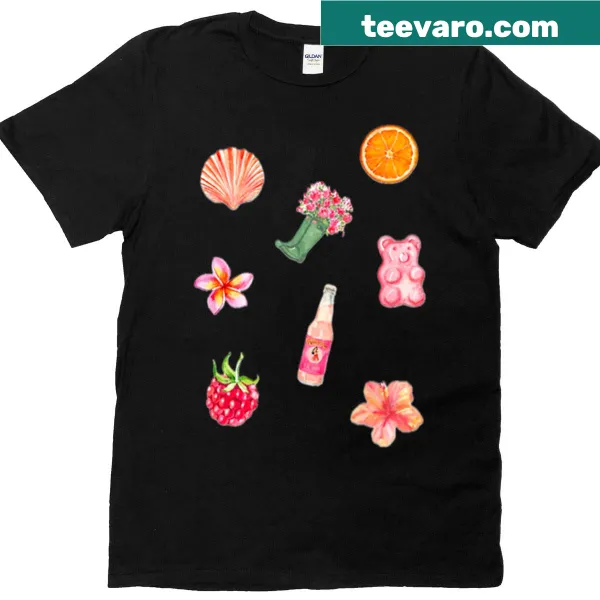 Summer-themed T-shirt featuring cute animals and beach motifs