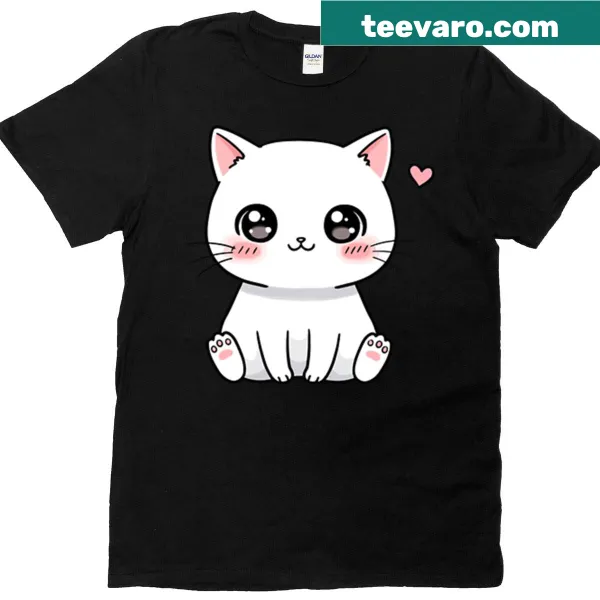 Illustration of a cute white cat with a heart