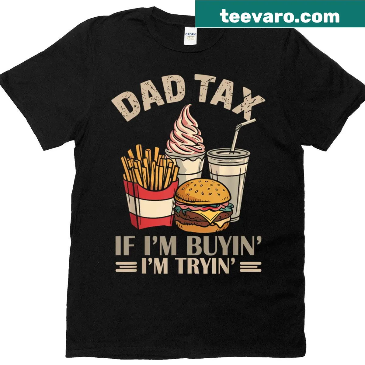 T-shirt featuring humorous Dad Tax slogan — on a men's t-shirt