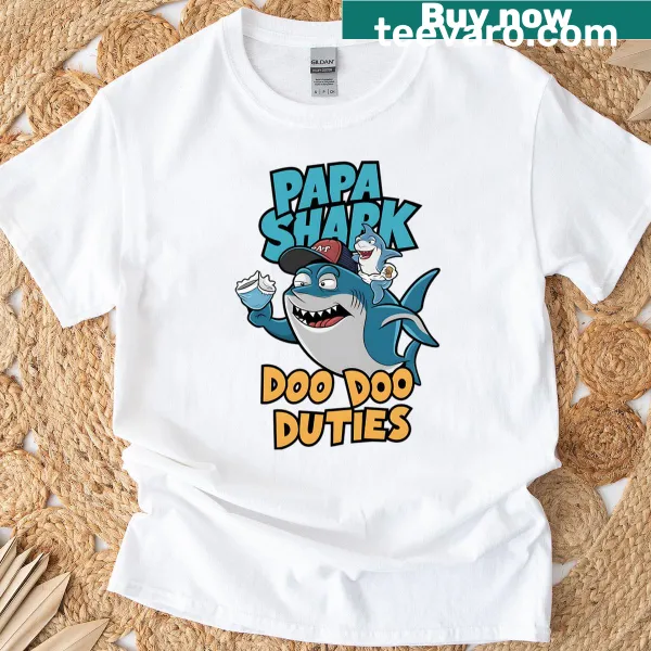 Cartoon shark with 'Doo Doo Doo' text for dads.