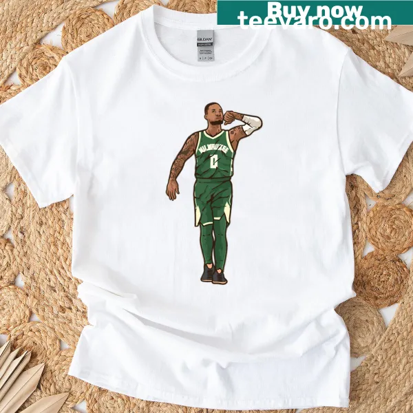 Cartoon Damian Lillard T-shirt with a watch celebration graphic