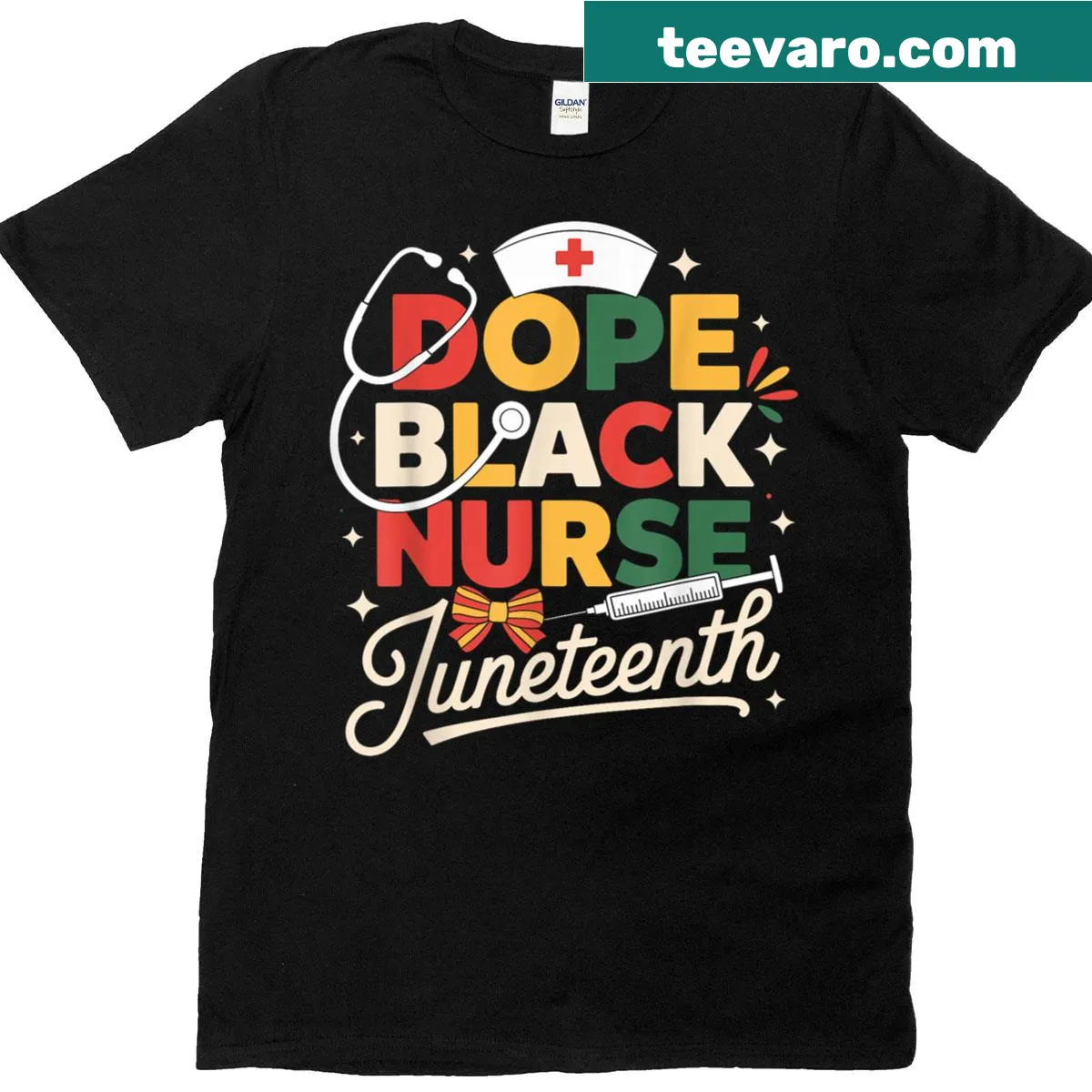 Proud t-shirt for Black nurses with Juneteenth and Black history text — on a men's t-shirt