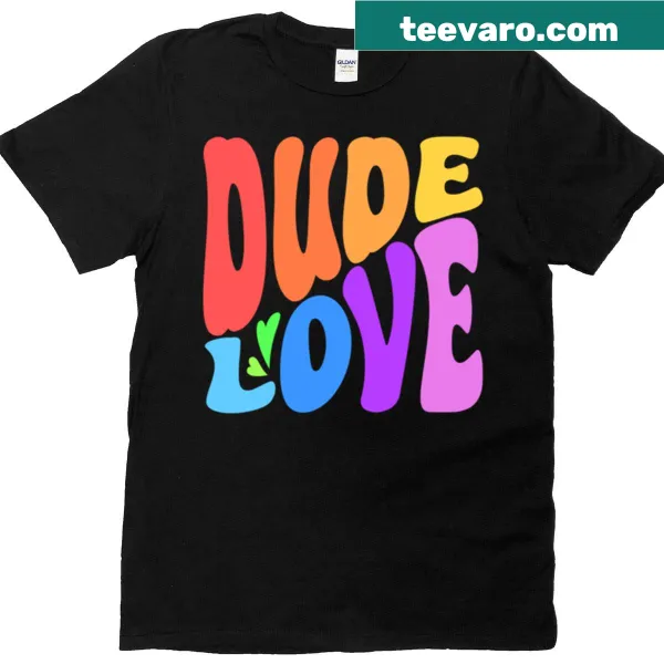 Oversized t-shirt with playful 'Dude Love' graphic in pastel colors