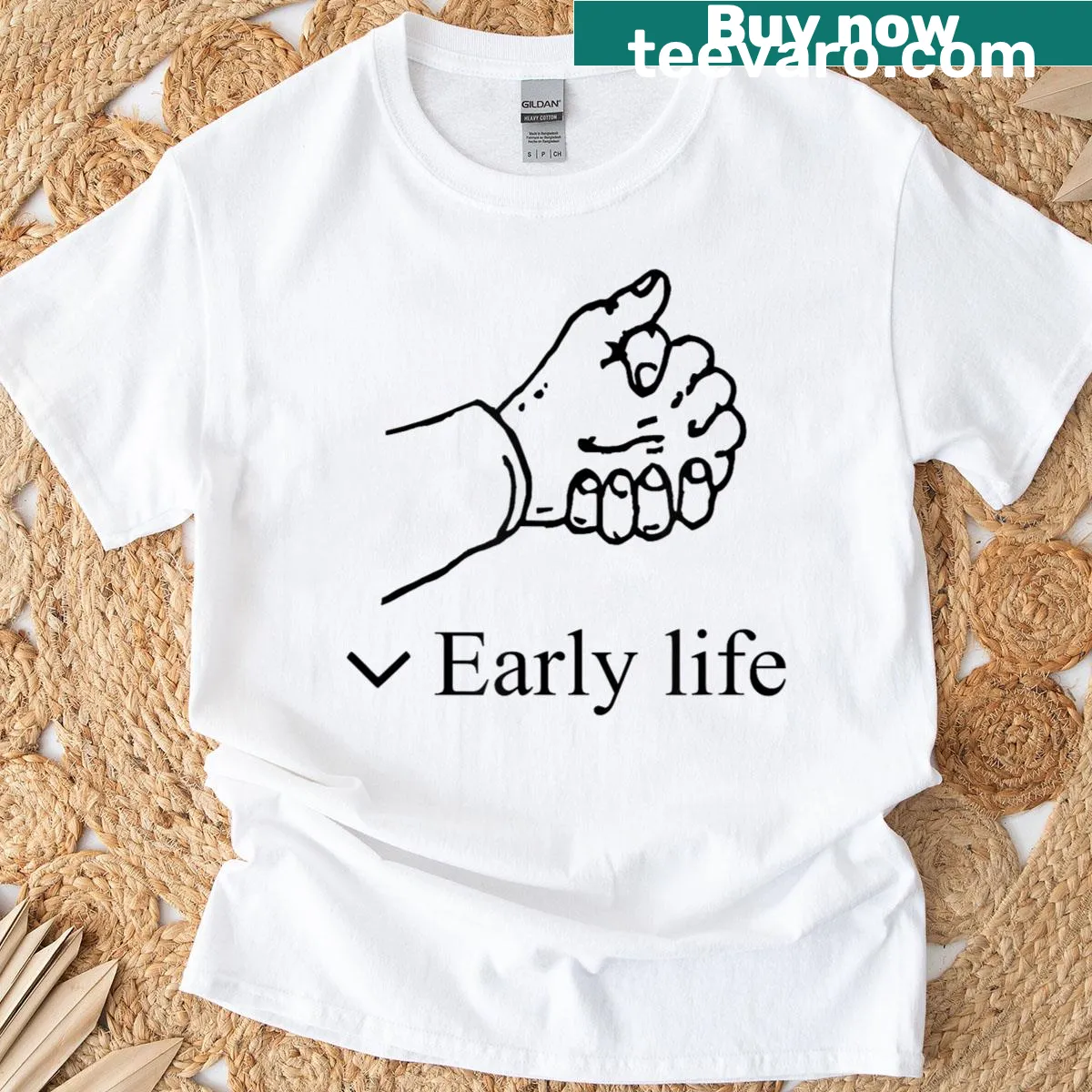 Minimalist T-shirt with early life typography. — on a men's t-shirt