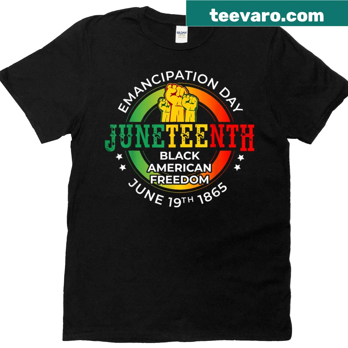 T-shirt celebrating Emancipation Day and Juneteenth — on a men's t-shirt
