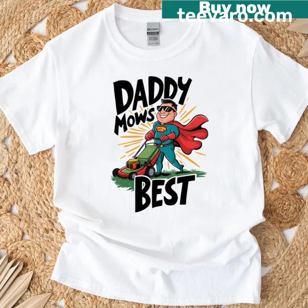 Funny 'Father Mows Best' shirt with lawn mowing design
