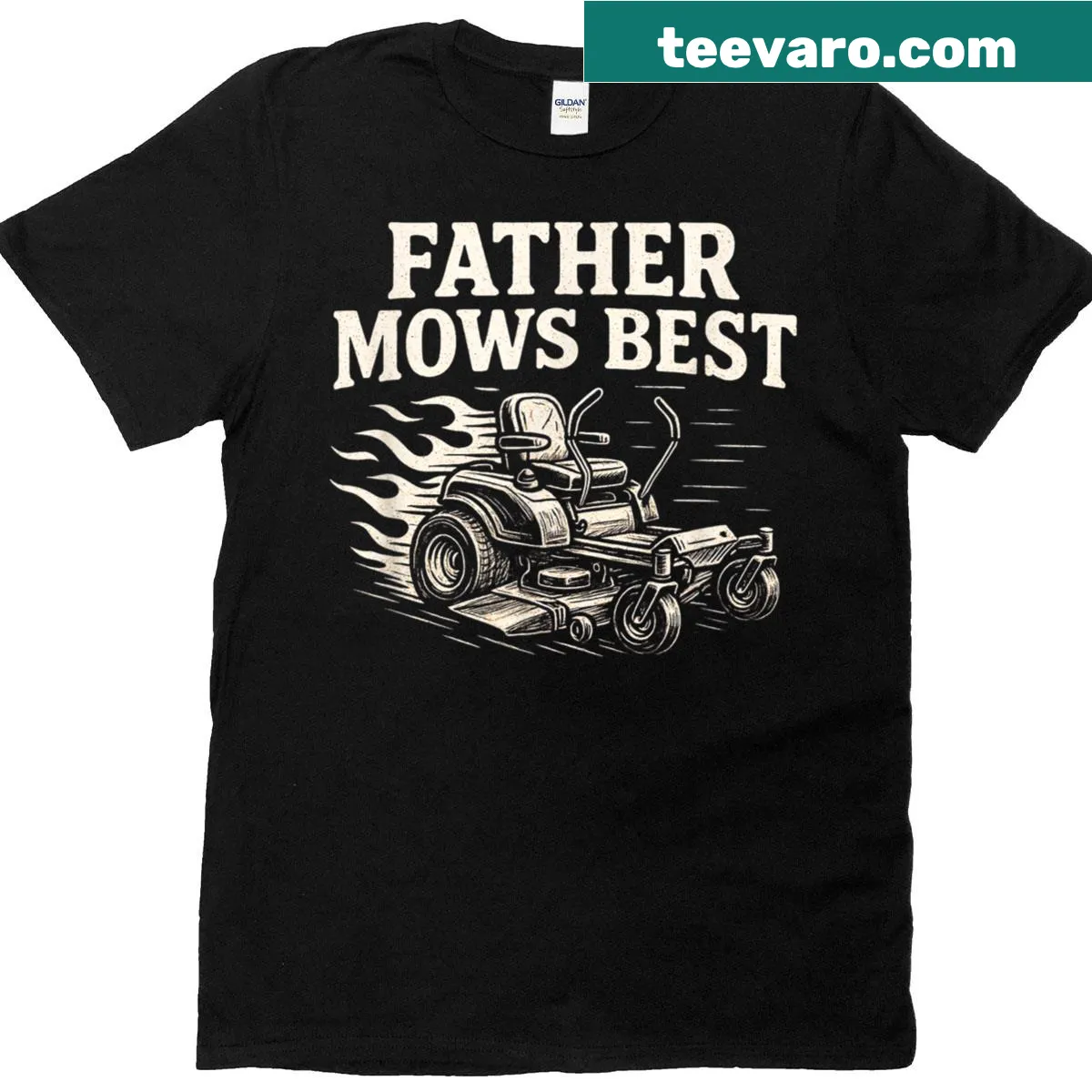 Funny Dad lawn mowing t-shirt featuring zero-turn mower — on a men's t-shirt